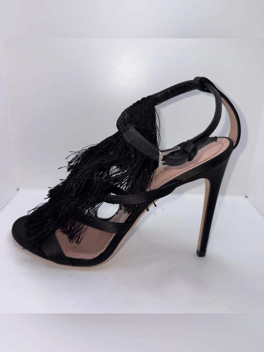ALBERTA FERRETTI Black Tassel Fringe Shoes Stiletto High Heels SZ EU 39 US 8.5